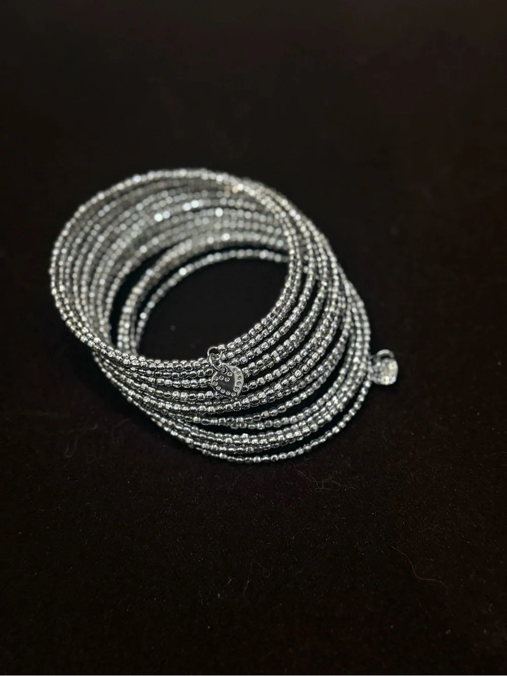 Stella & Dot Silver Beaded Wrap Bracelet with Heart Charm - Women Jewelry